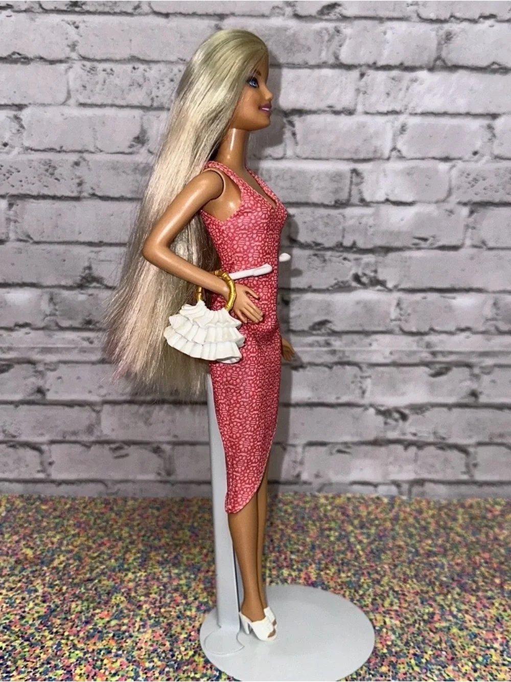 Barbie Doll Blonde Hair with Highlights 2000s Restyled Dress Shoes Purse